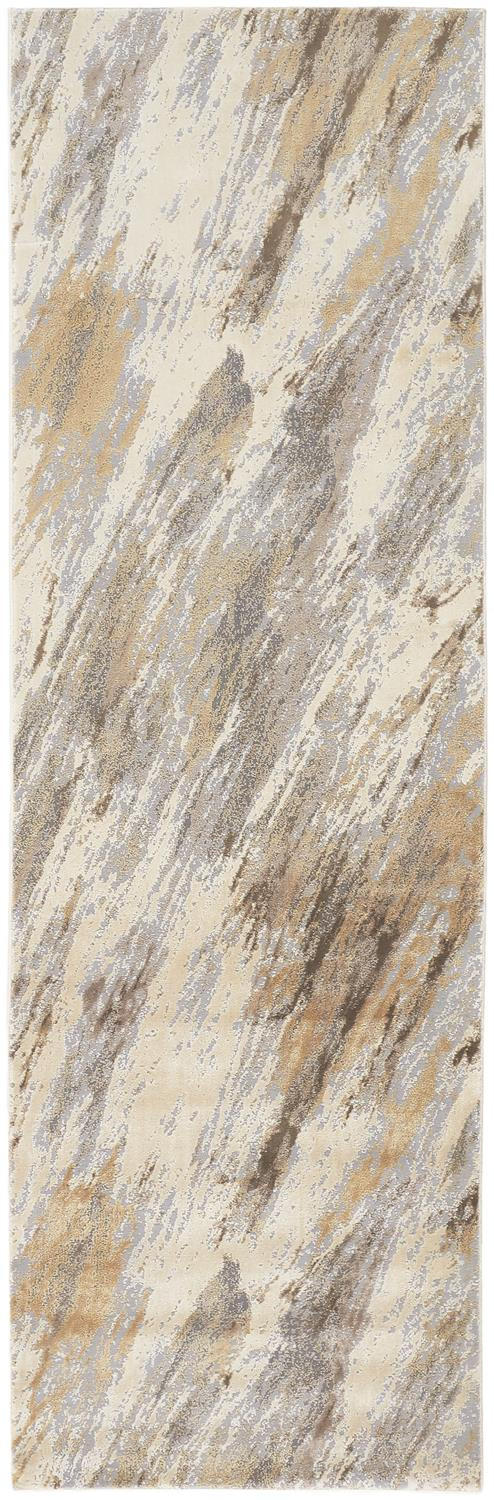 8" Brown and Ivory Abstract Distressed Runner Rug