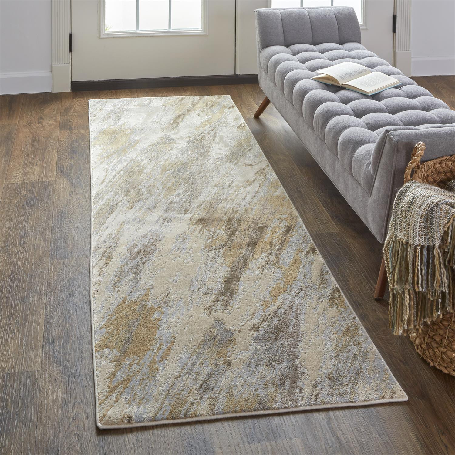 8" Brown and Ivory Abstract Distressed Runner Rug