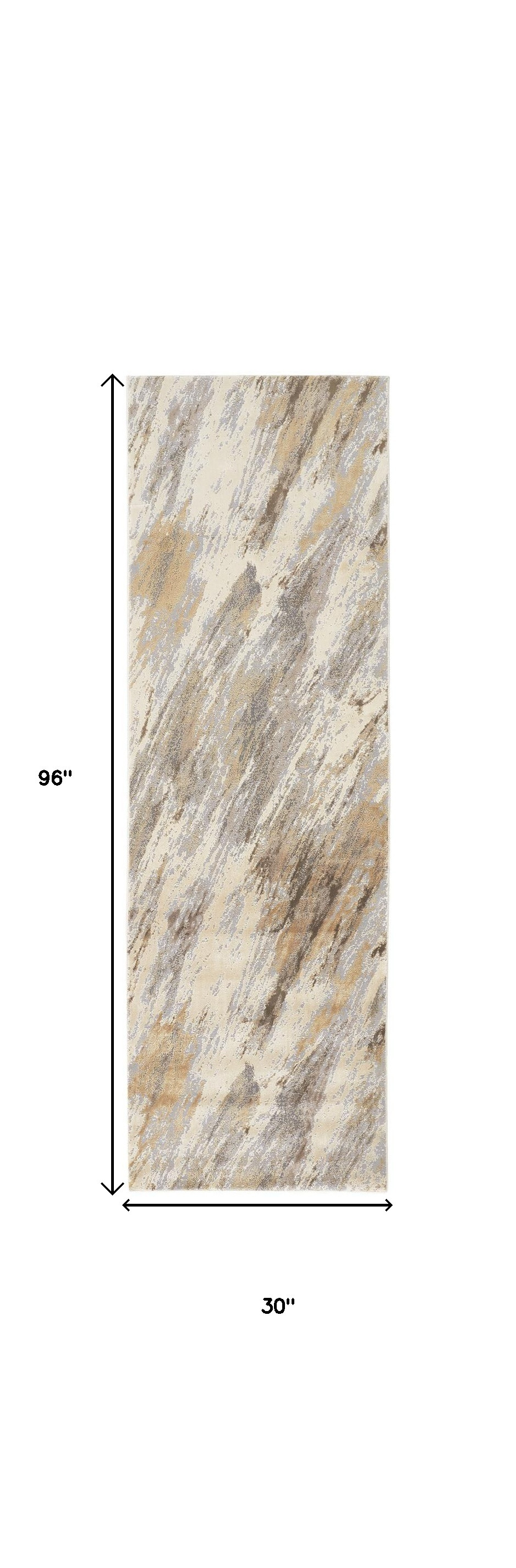 8" Brown and Ivory Abstract Distressed Runner Rug
