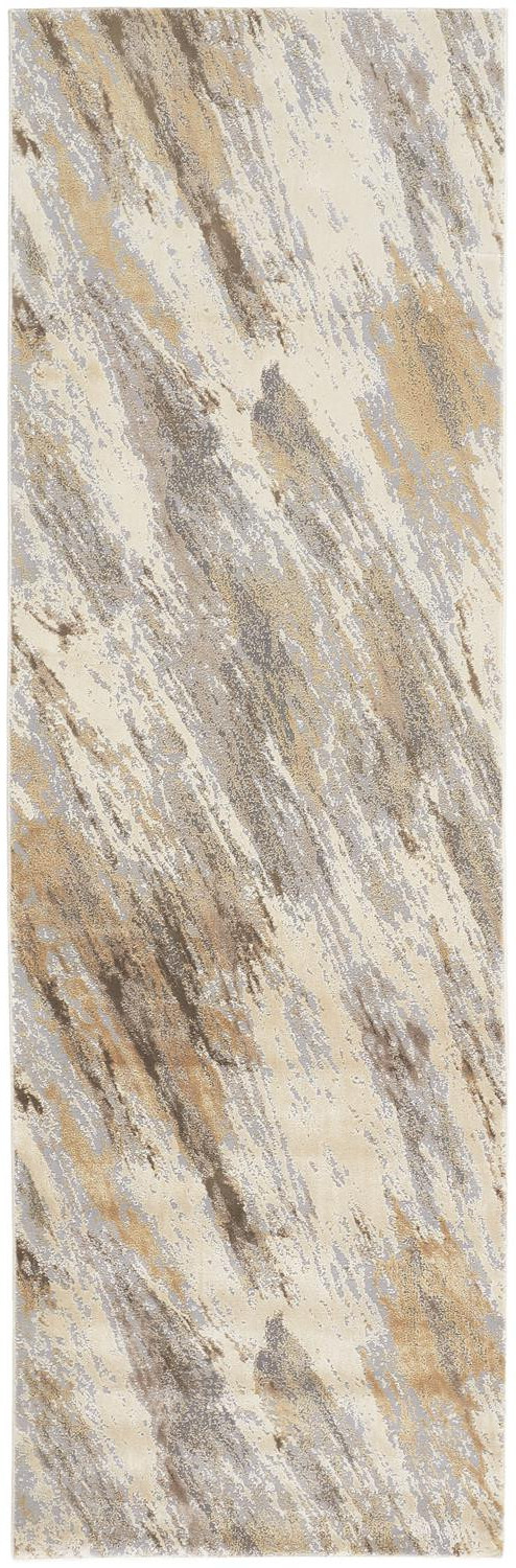 8" Brown and Ivory Abstract Distressed Runner Rug