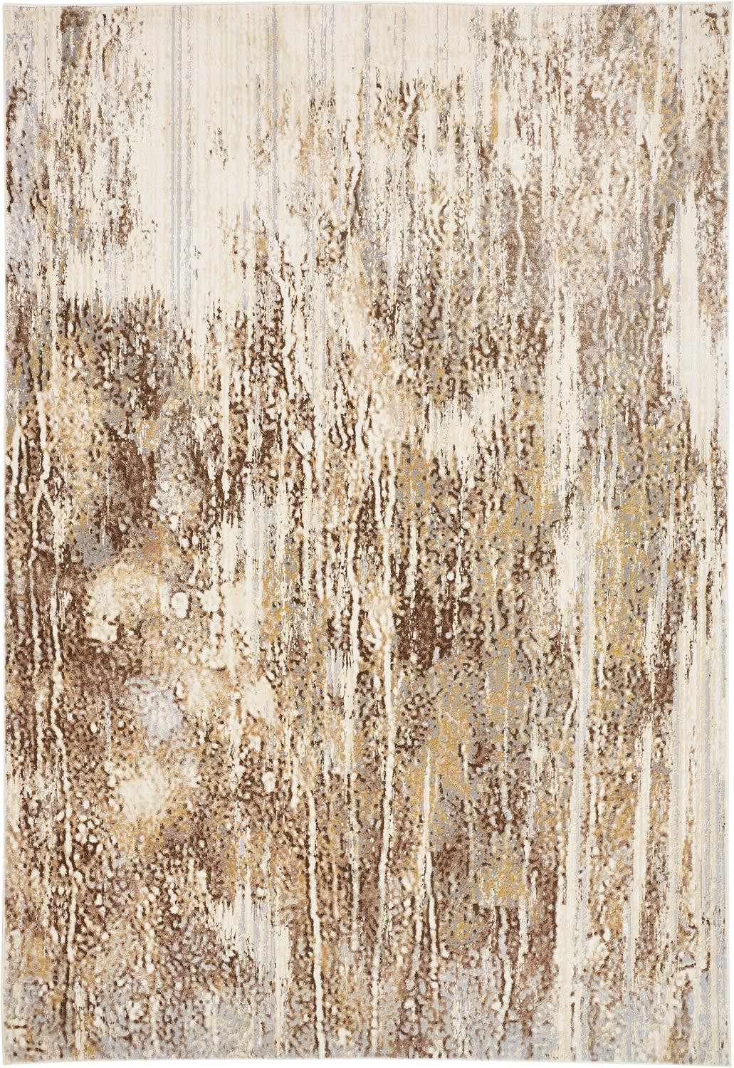 5" X 8" Tan and Ivory Abstract Non Skid Area Rug