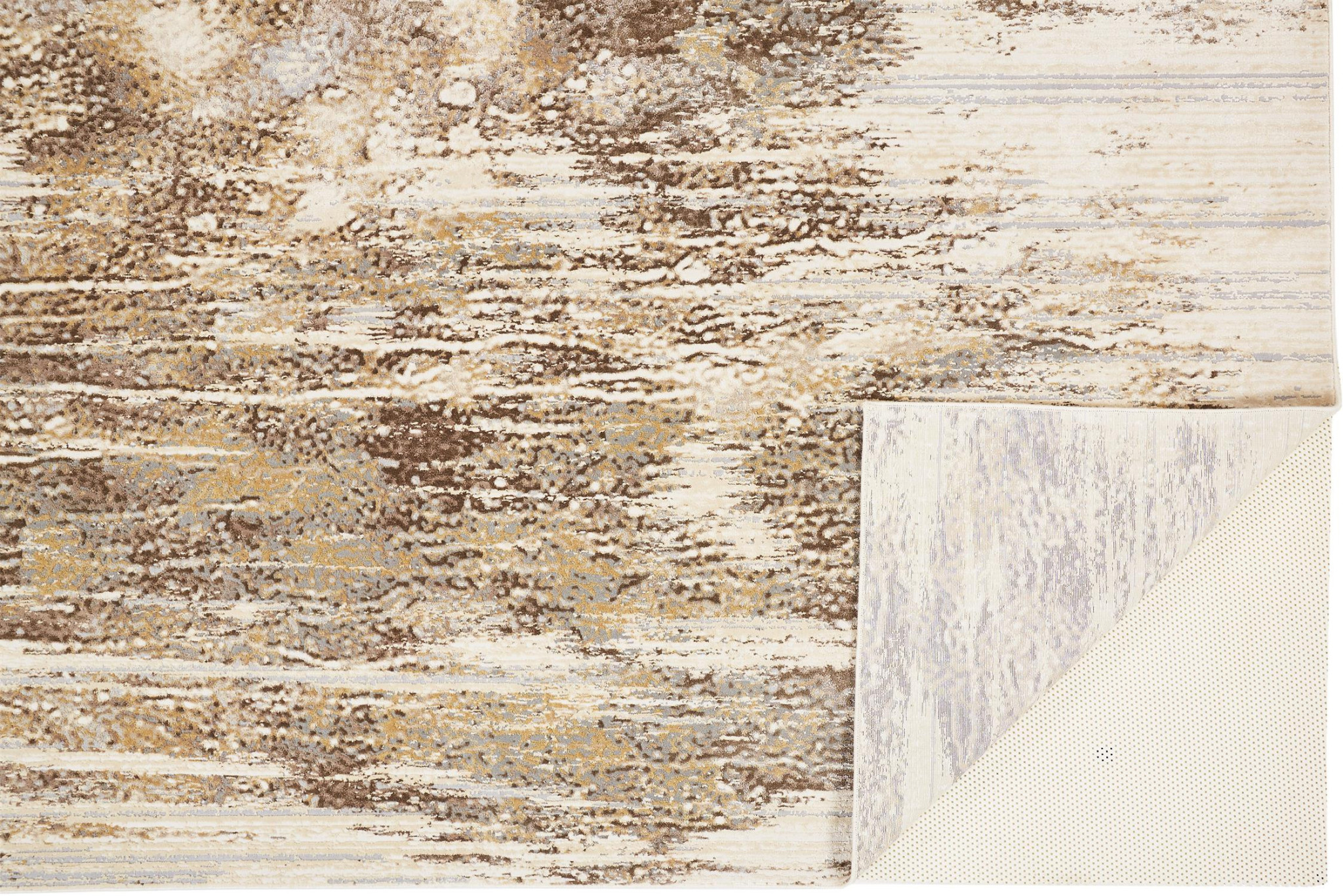 5" X 8" Tan and Ivory Abstract Non Skid Area Rug