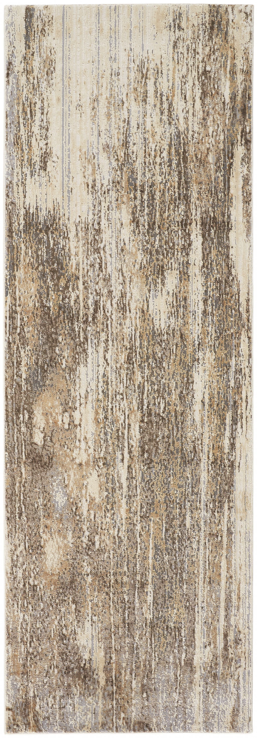 8" Tan and Ivory Abstract Non Skid Runner Rug