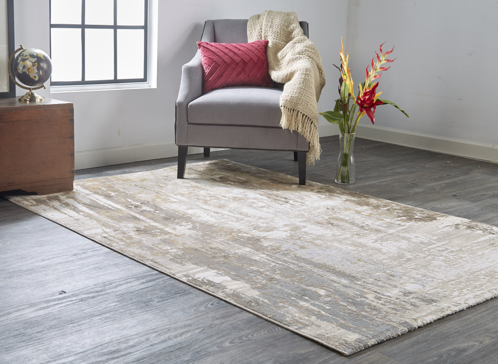 4" X 6" Tan Ivory And Gray Abstract Area Rug