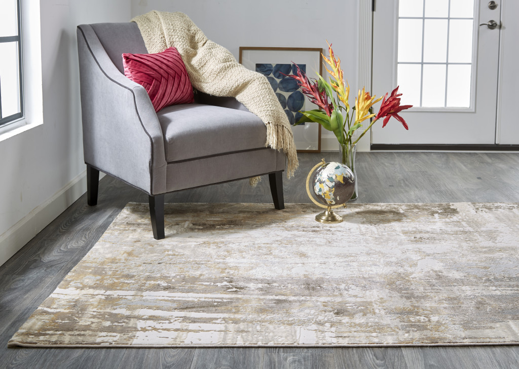 4" X 6" Tan Ivory And Gray Abstract Area Rug