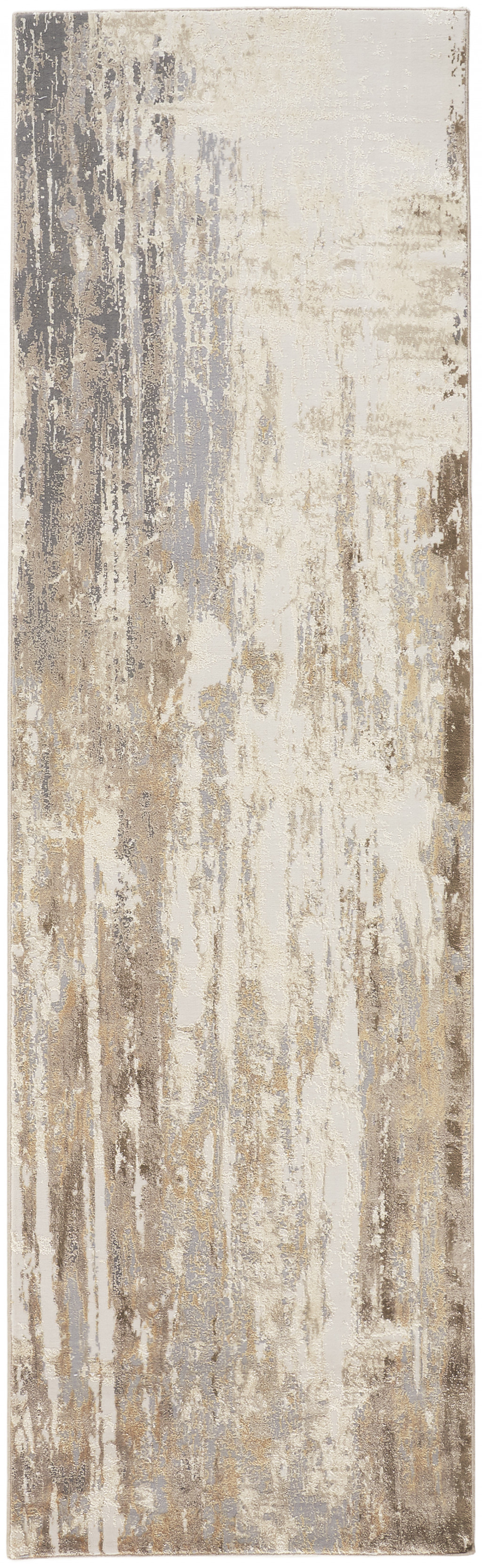 8" Tan Ivory And Gray Abstract Runner Rug