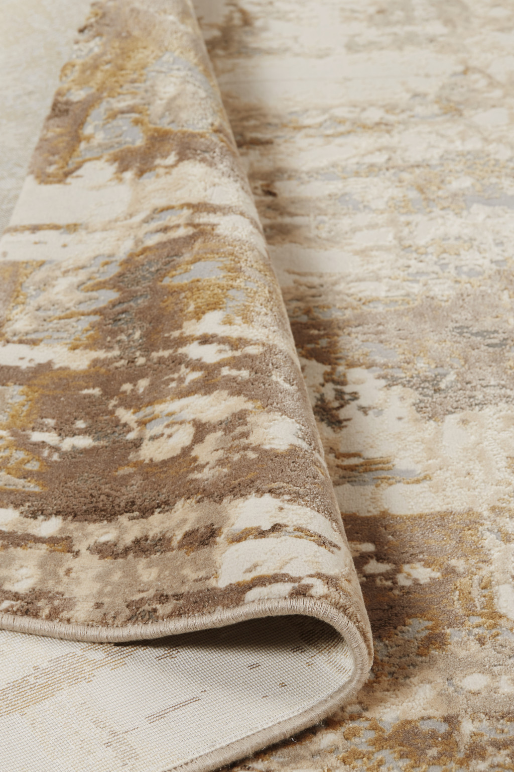 8" Tan Ivory And Gray Abstract Runner Rug