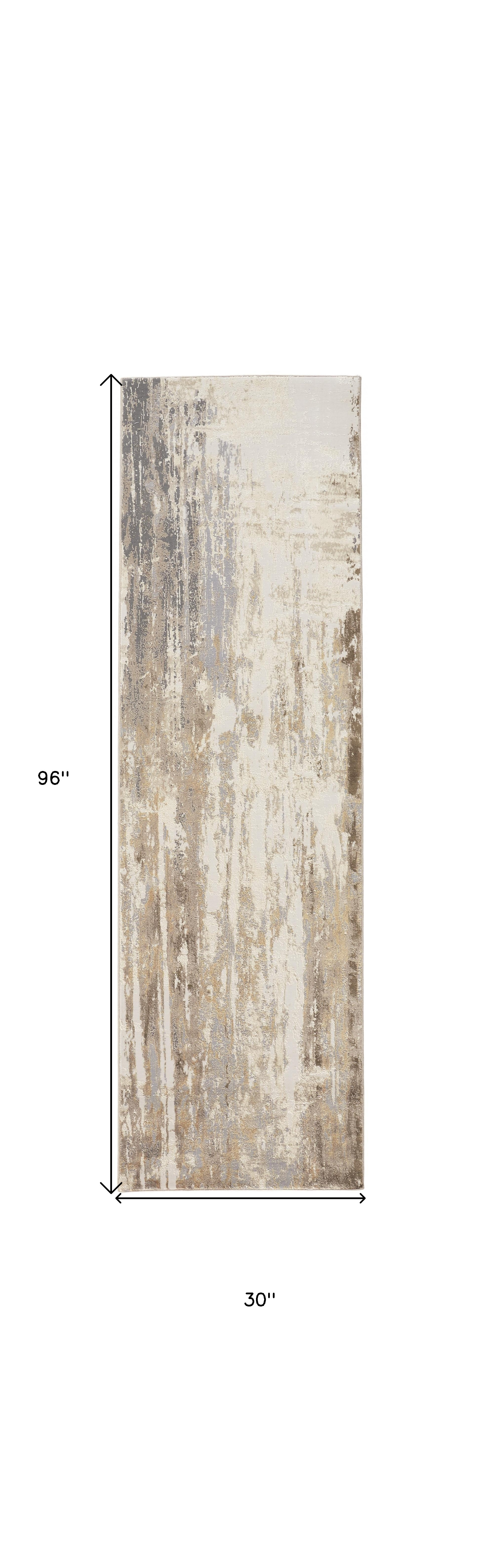 8" Tan Ivory And Gray Abstract Runner Rug