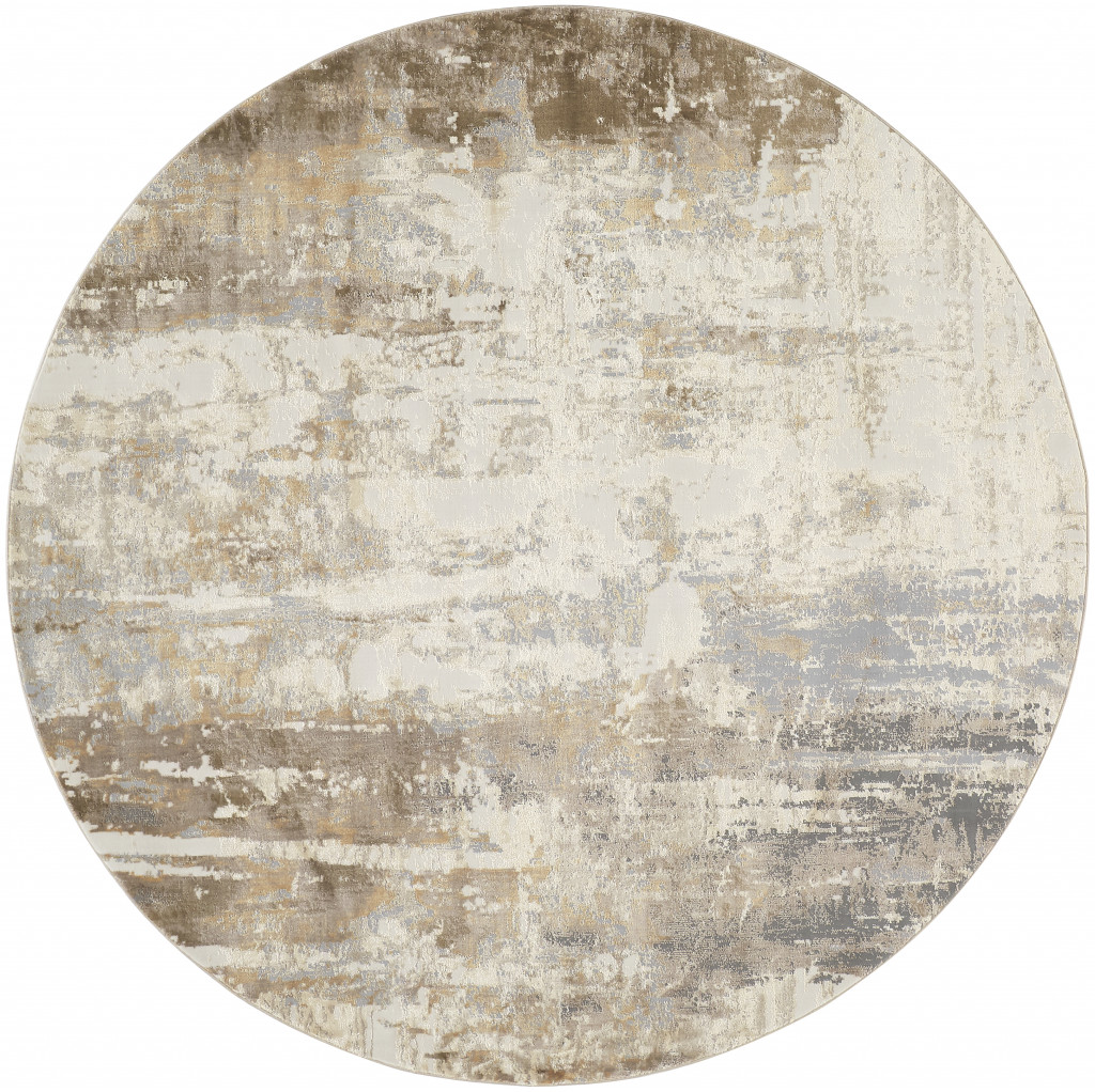 8" Tan Ivory And Gray Round Abstract Area Rug