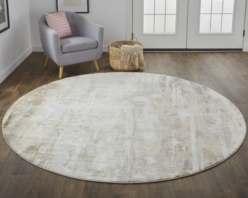 8" Tan Ivory And Gray Round Abstract Area Rug