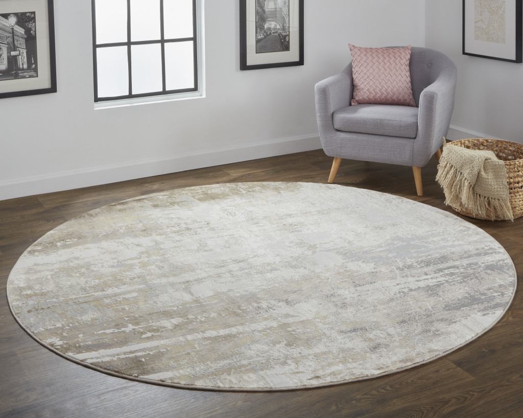 8" Tan Ivory And Gray Round Abstract Area Rug