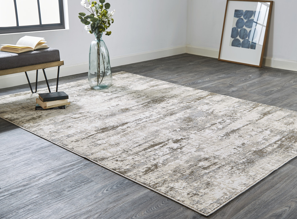 4" X 6" Brown and Ivory Abstract Non Skid Area Rug