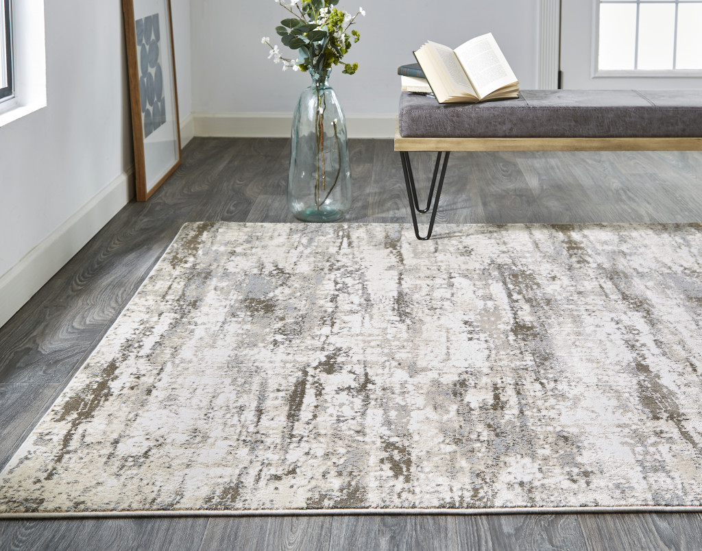 4" X 6" Brown and Ivory Abstract Non Skid Area Rug
