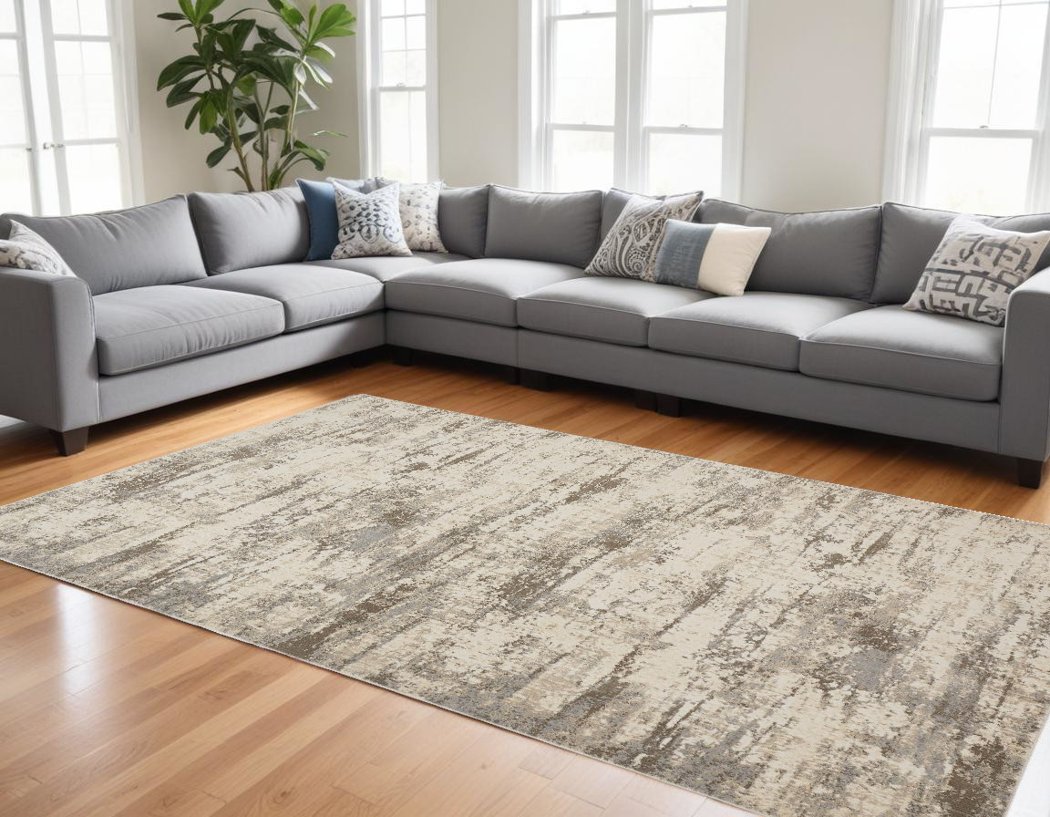 8" X 10" Ivory And Brown Abstract Area Rug
