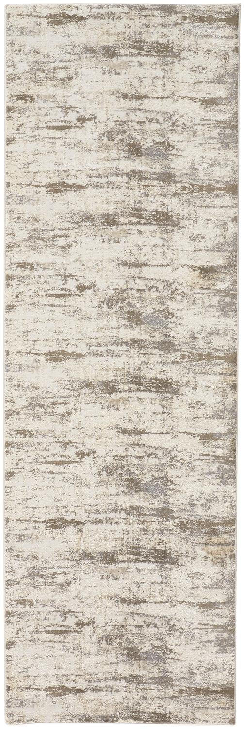 8" Brown and Ivory Abstract Distressed Runner Rug