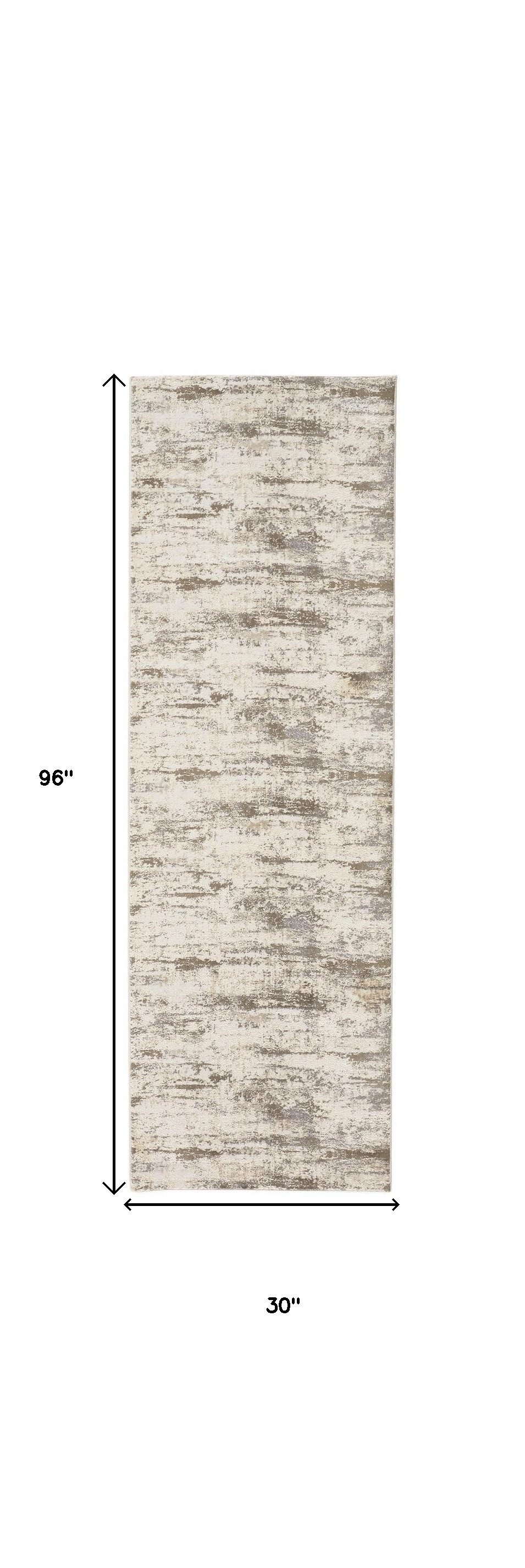 8" Brown and Ivory Abstract Distressed Runner Rug