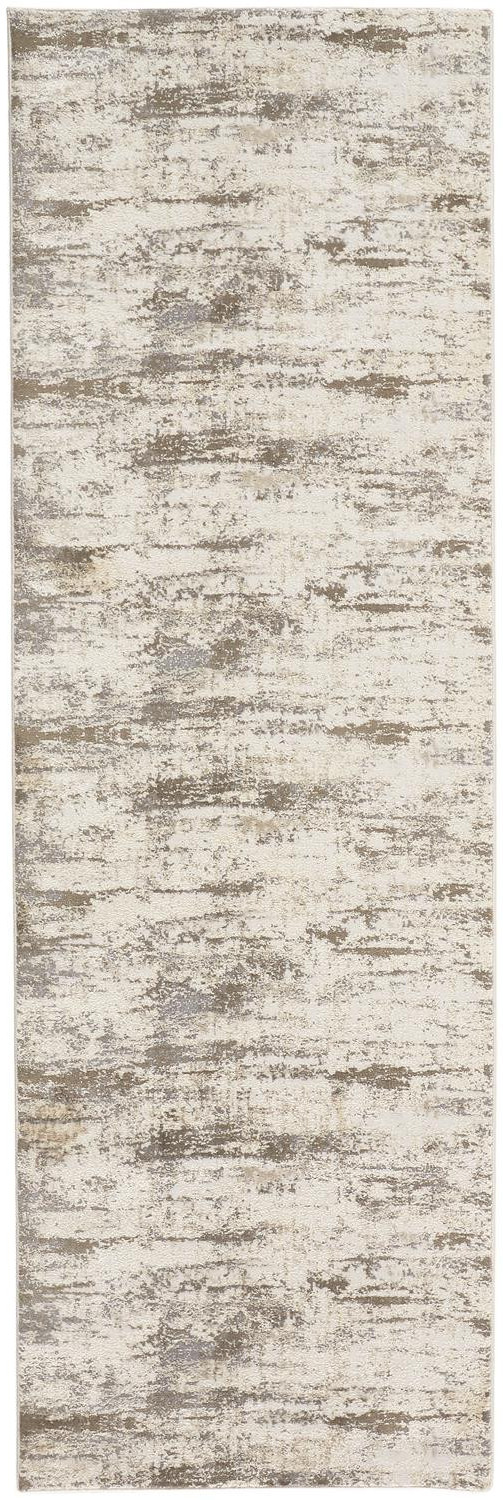 8" Brown and Ivory Abstract Distressed Runner Rug
