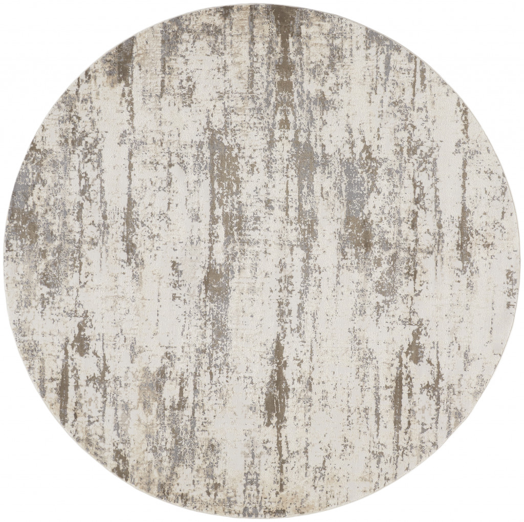8" Brown and Ivory Abstract Non Skid Round Rug