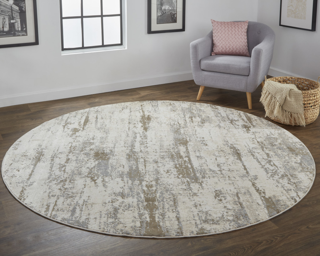 8" Brown and Ivory Abstract Non Skid Round Rug