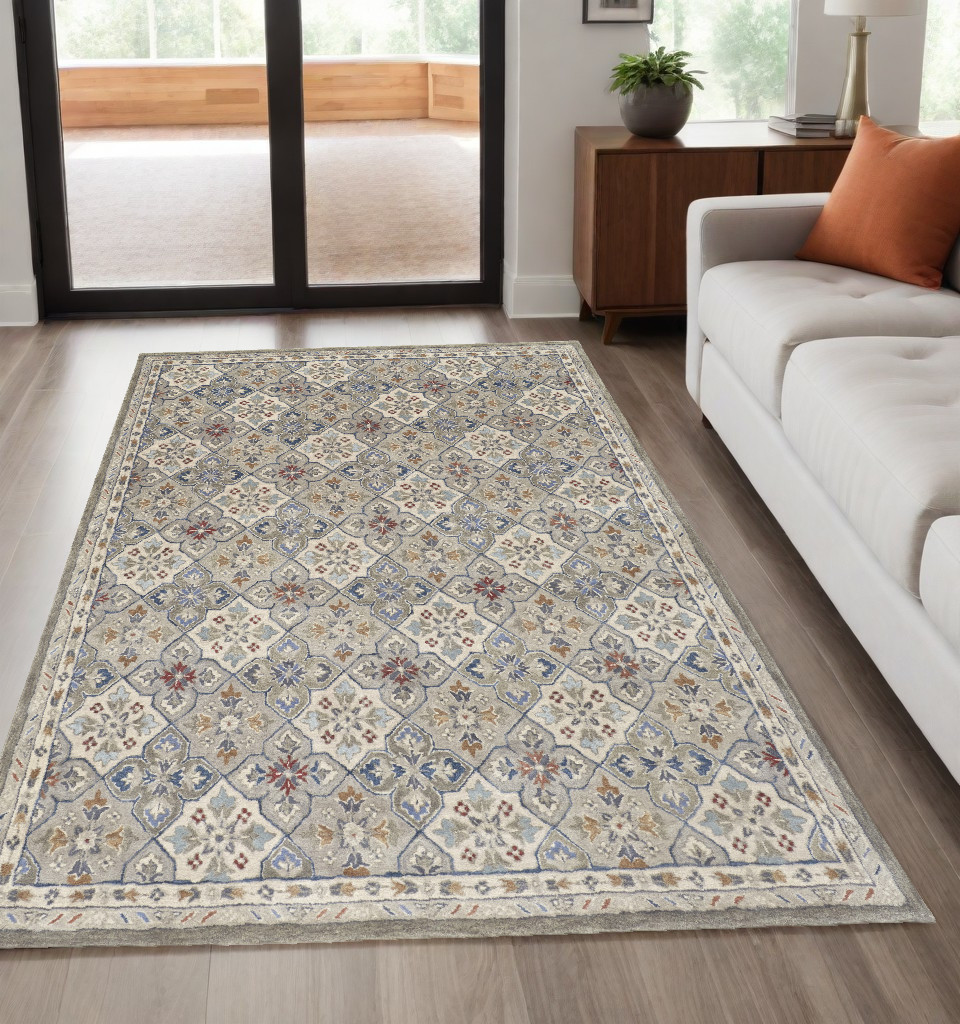 5' X 8' Taupe and Ivory Wool Patchwork Hand Tufted Area Rug-514799-1