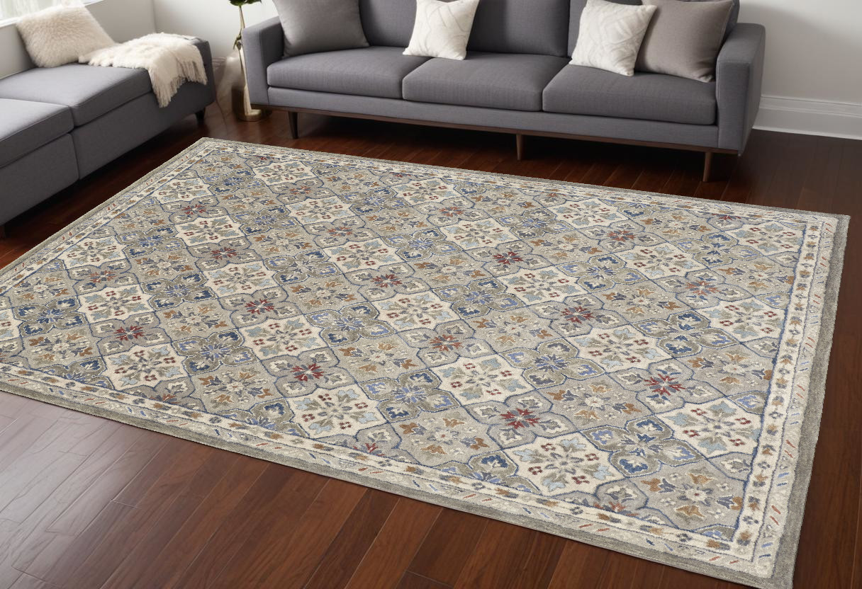 8' X 10' Taupe and Ivory Wool Patchwork Hand Tufted Area Rug-514800-1