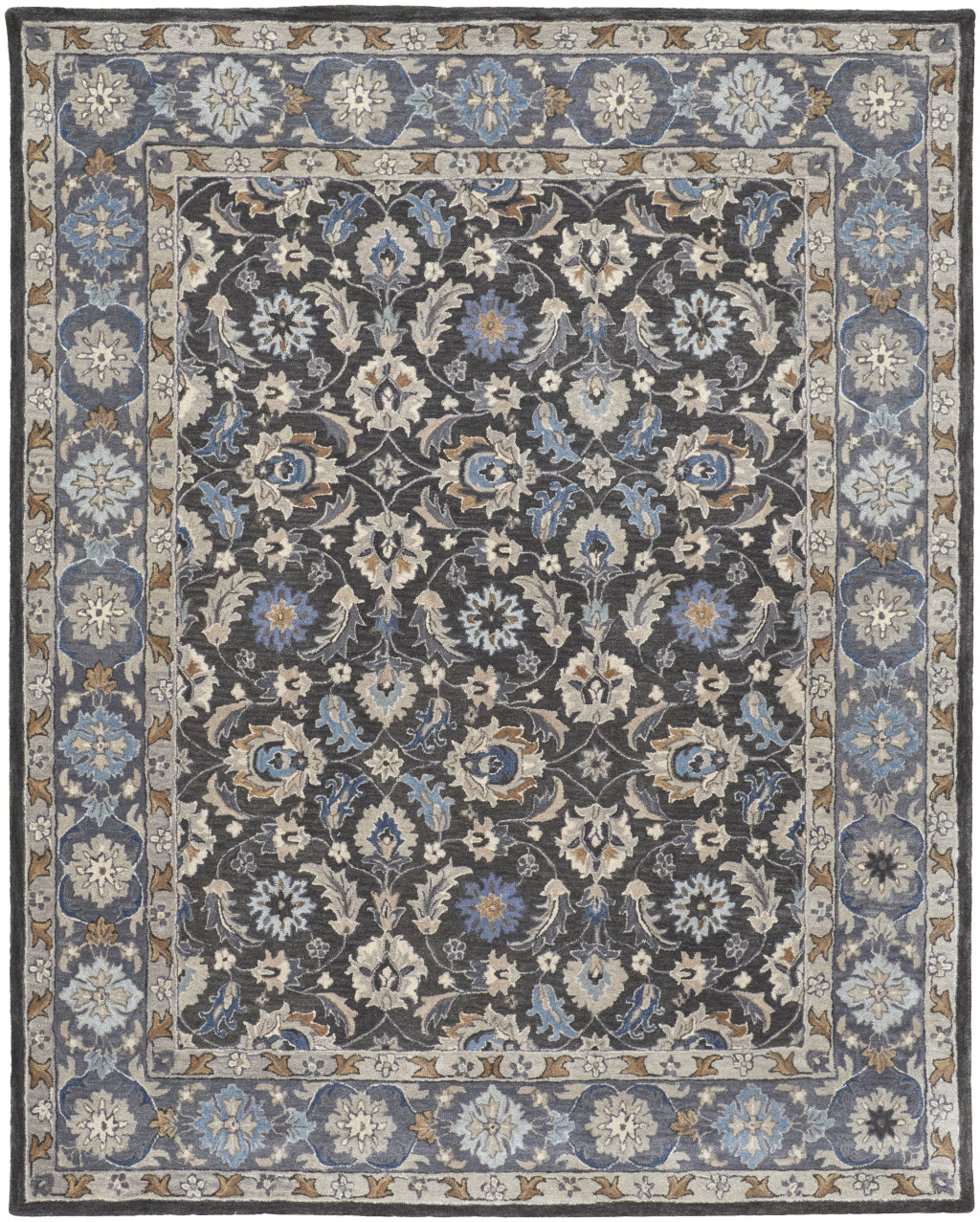 5' X 8' Taupe Blue And Ivory Wool Floral Tufted Handmade Stain Resistant Area Rug-514829-1