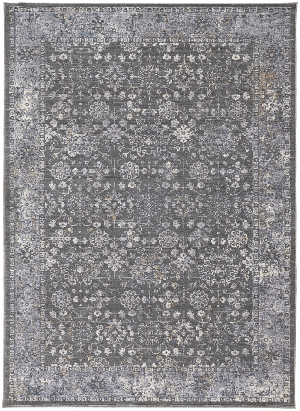 9' X 13' Taupe Gray And Orange Floral Power Loom Area Rug-514885-1