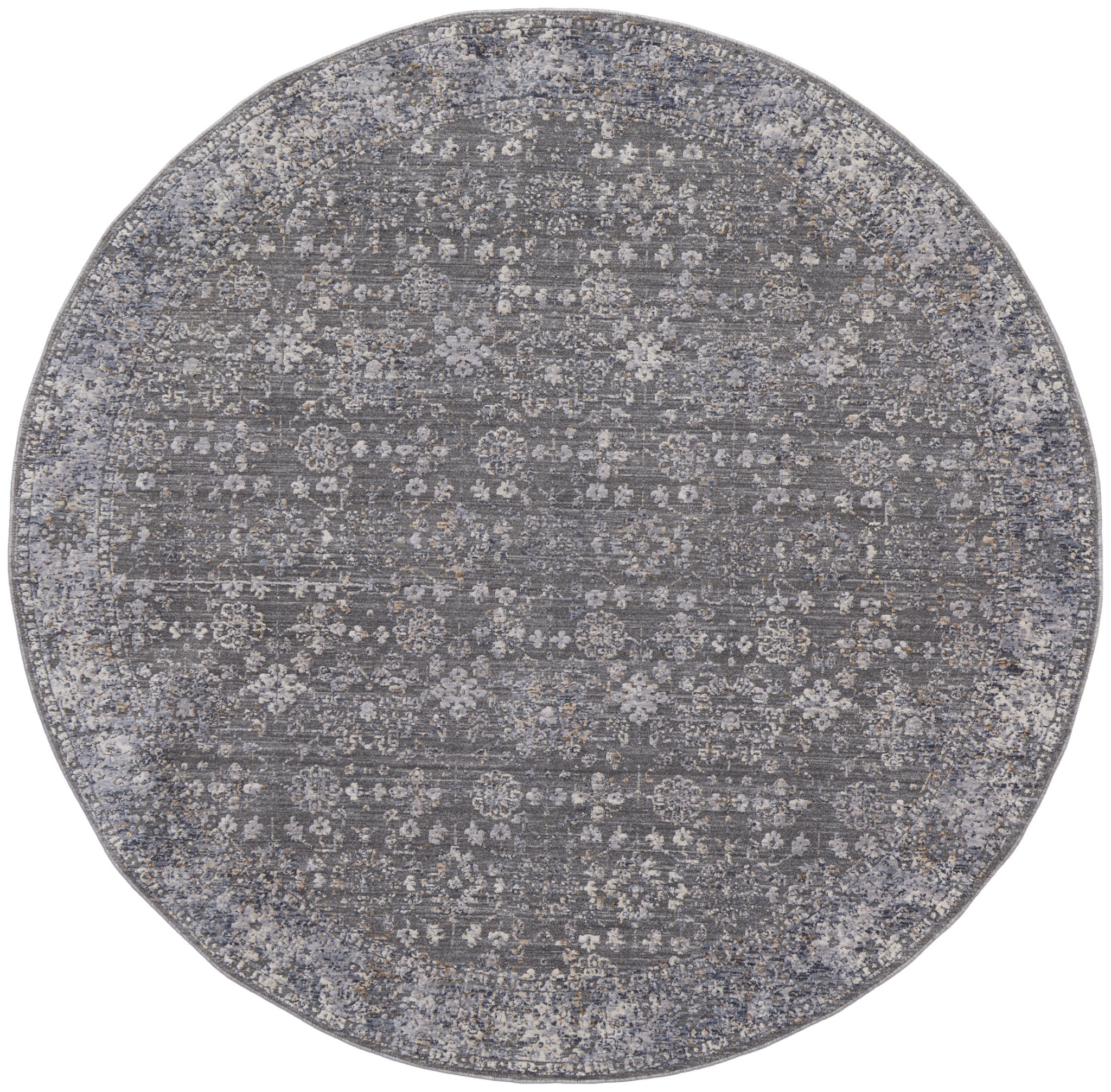 6' Taupe Gray And Orange Round Floral Power Loom Area Rug-514887-1