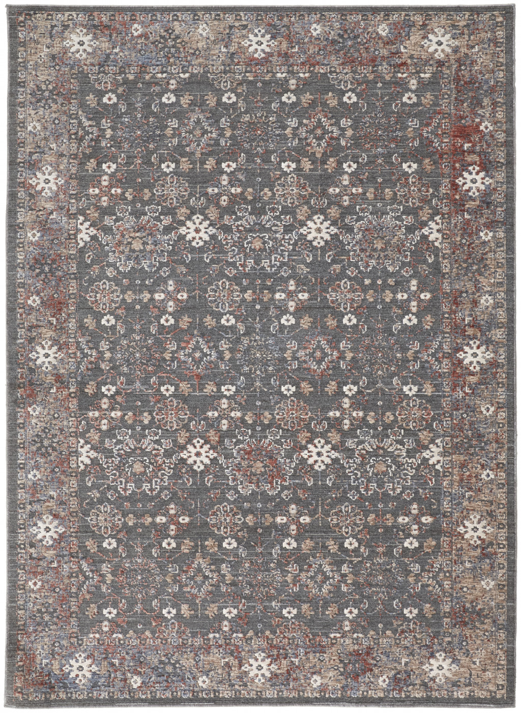 8' X 10' Gray Pink And Red Floral Power Loom Area Rug-514888-1
