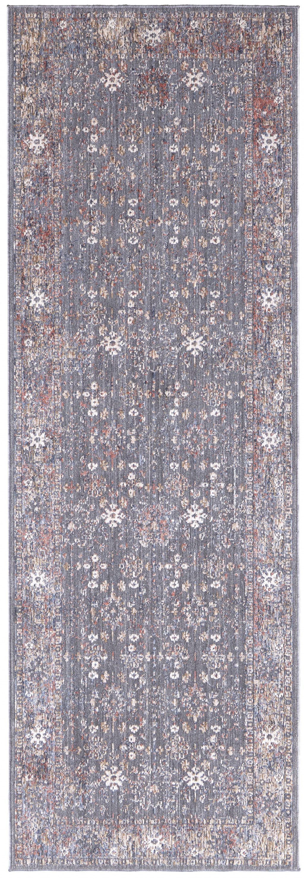 8' Gray Pink And Red Floral Power Loom Runner Rug-514890-1