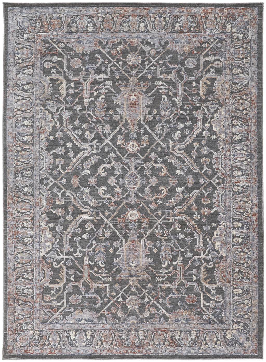 9' X 13' Gray Taupe And Pink Floral Power Loom Area Rug-514905-1