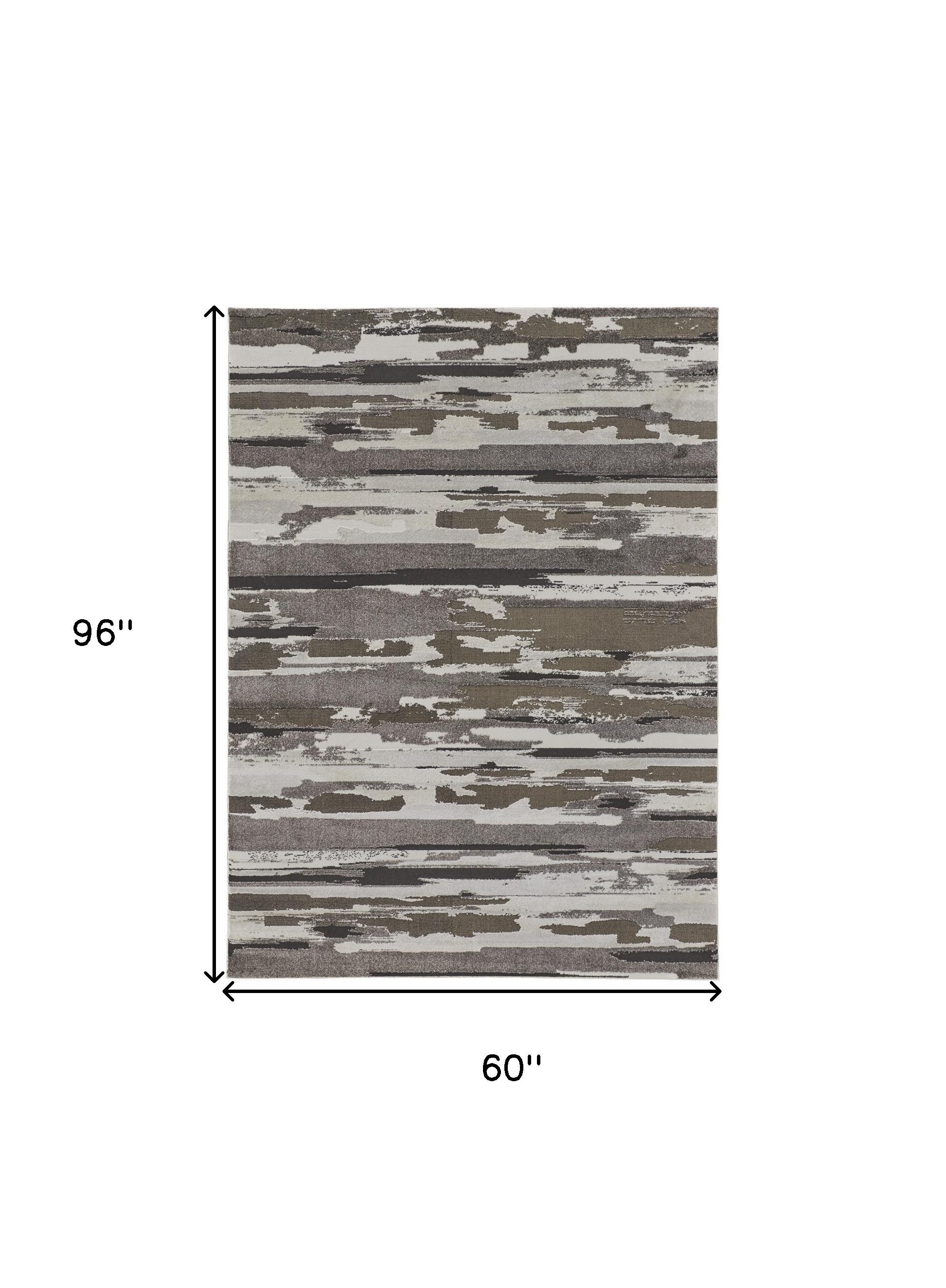 5" X 8" Gray and Ivory Abstract Power Loom Distressed Area Rug