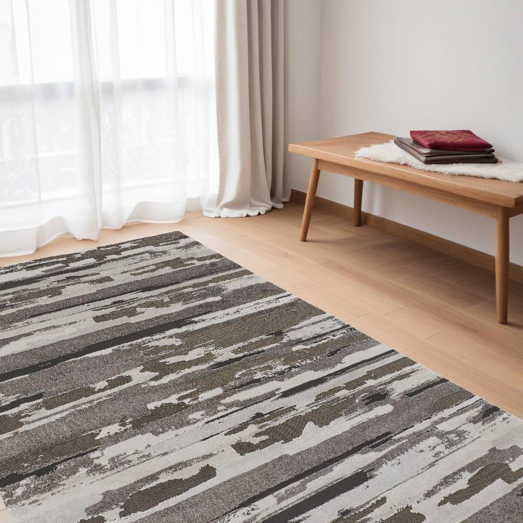 5" X 8" Gray and Ivory Abstract Power Loom Distressed Area Rug