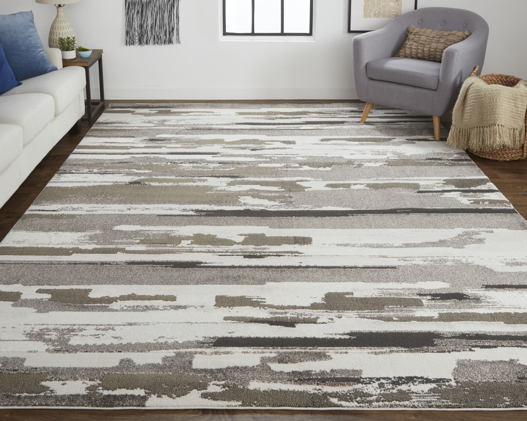 5" X 8" Gray and Ivory Abstract Power Loom Distressed Area Rug