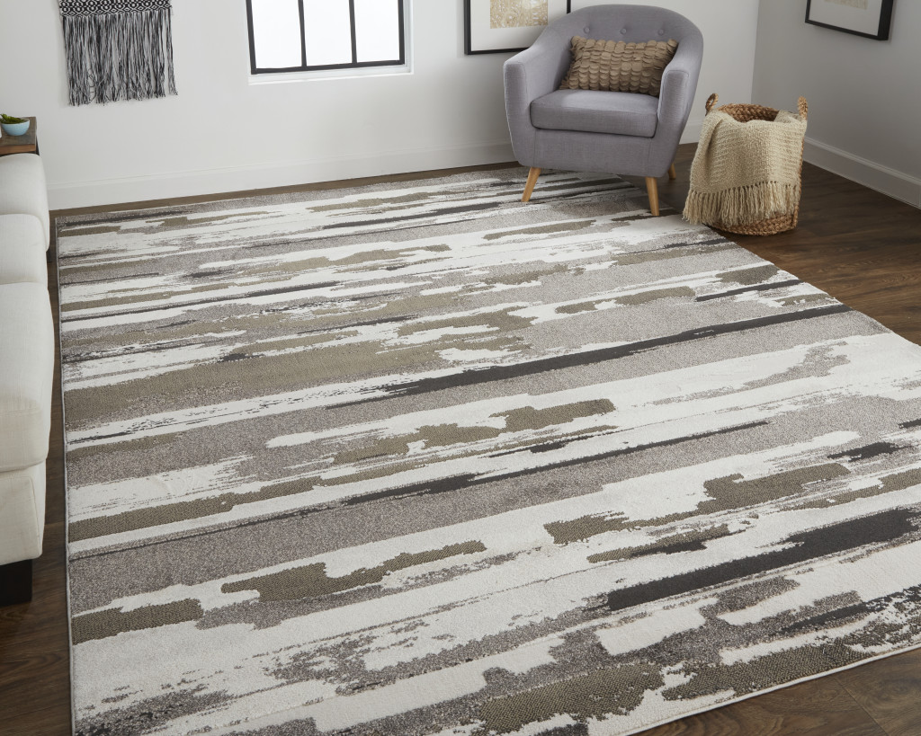 5" X 8" Gray and Ivory Abstract Power Loom Distressed Area Rug