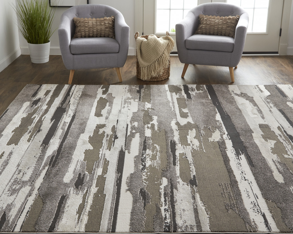 5" X 8" Gray and Ivory Abstract Power Loom Distressed Area Rug