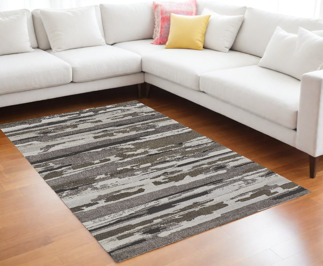 8" X 10" Gray and Ivory Abstract Power Loom Distressed Area Rug