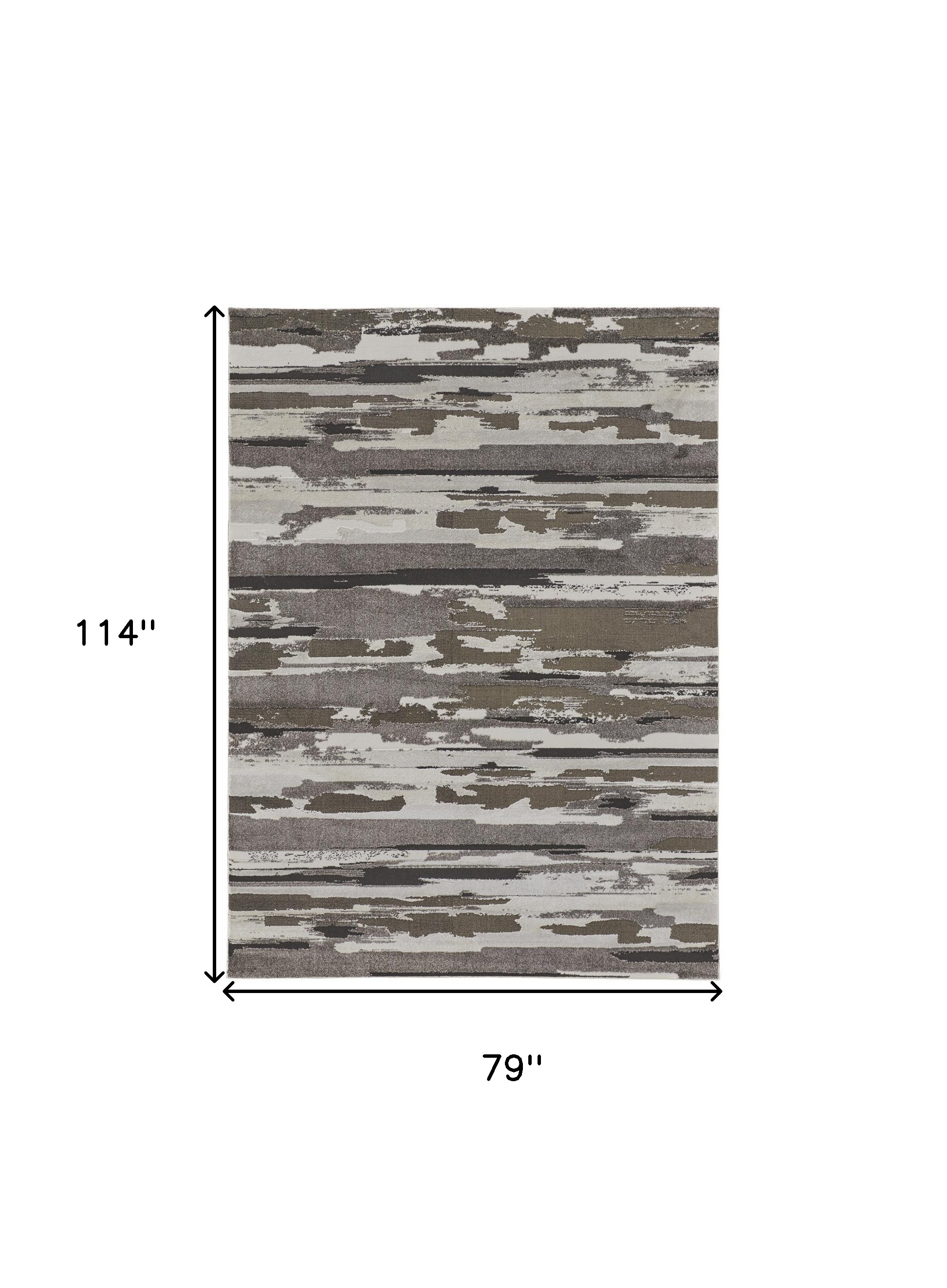 7" X 10" Gray and Ivory Abstract Power Loom Distressed Area Rug