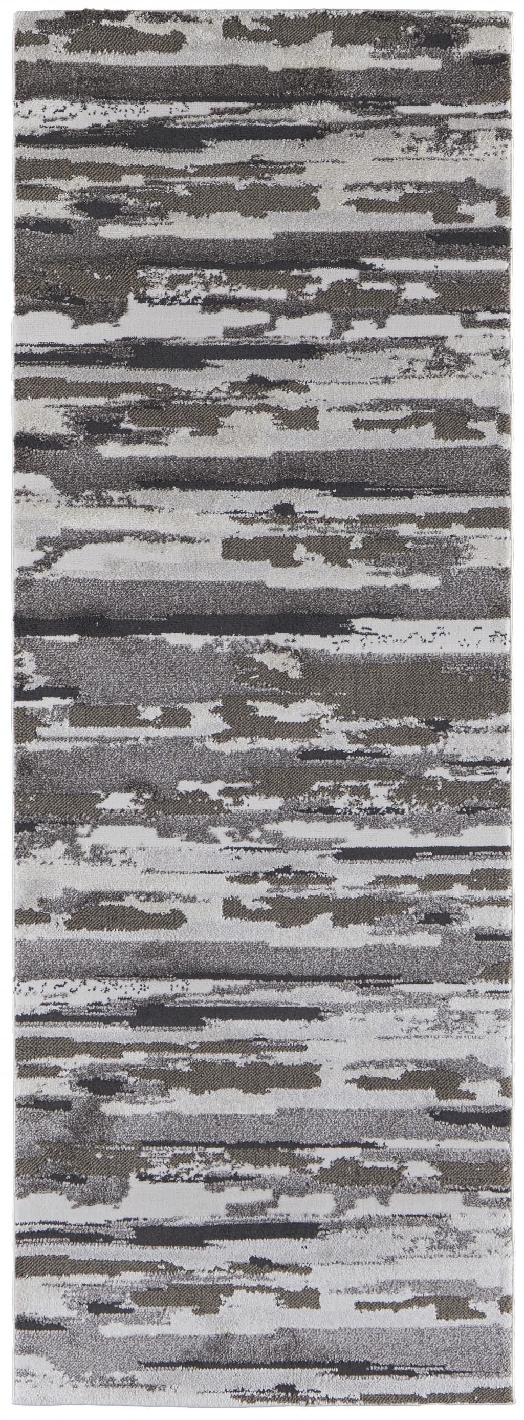 8" Runner Gray and Ivory Abstract Power Loom Distressed Runner Rug