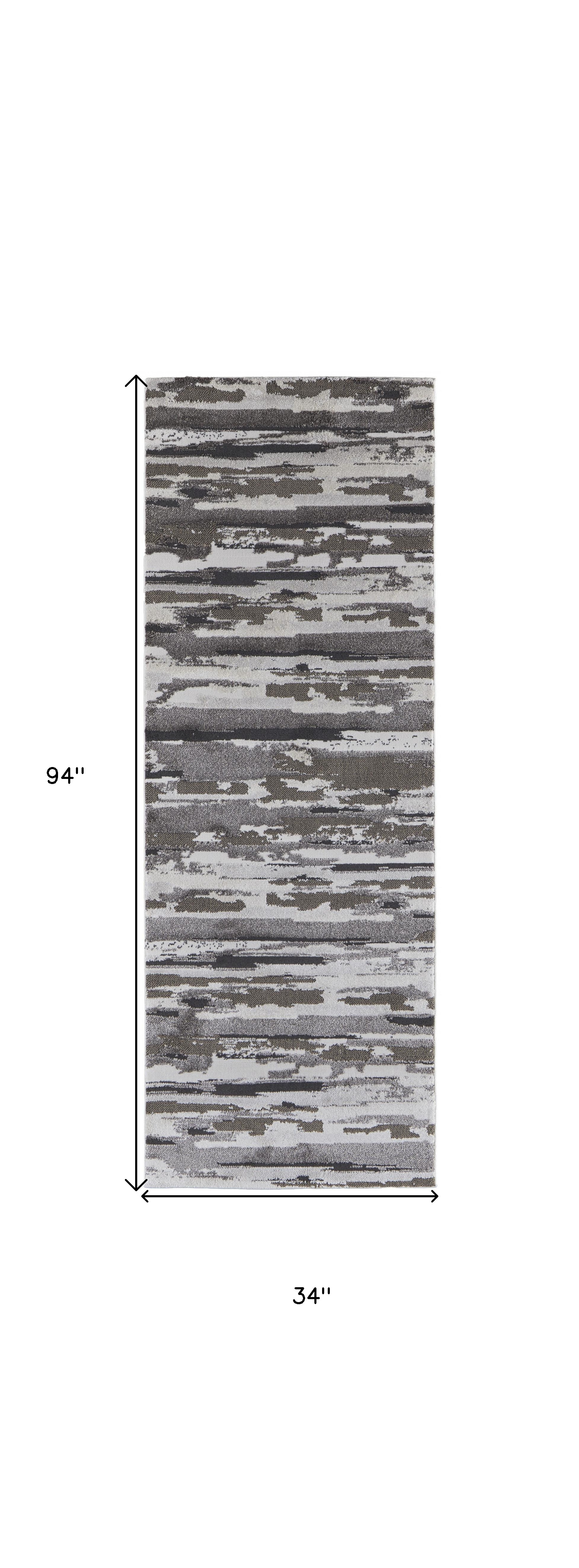 8" Runner Gray and Ivory Abstract Power Loom Distressed Runner Rug