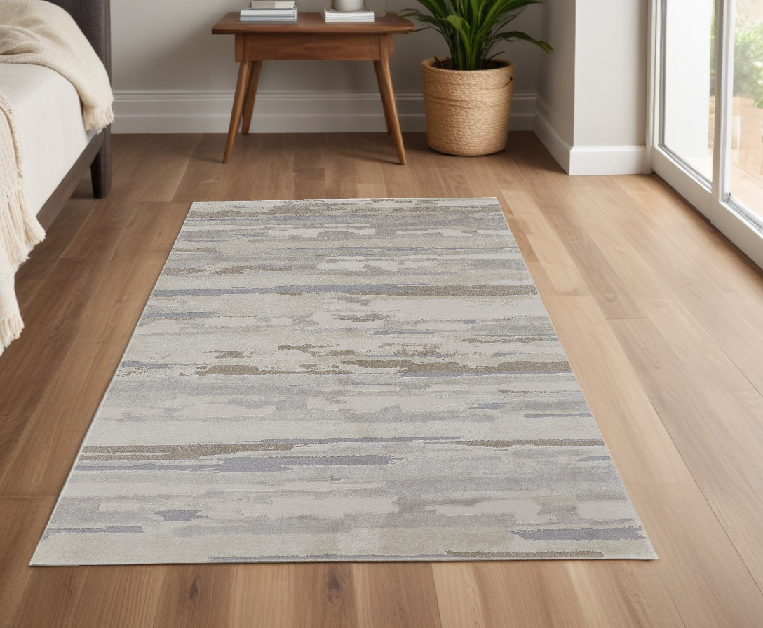 4" X 6" Brown and Ivory Abstract Power Loom Distressed Area Rug