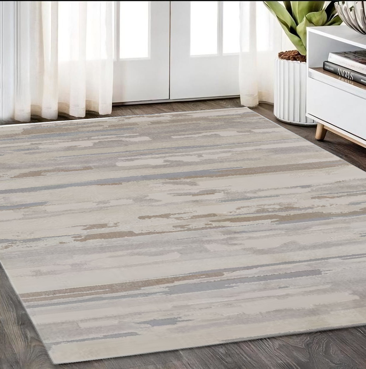 5" X 8" Brown and Ivory Abstract Power Loom Distressed Area Rug