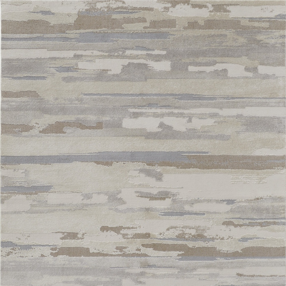 7" X 10" Ivory and Gray Abstract Power Loom Distressed Area Rug