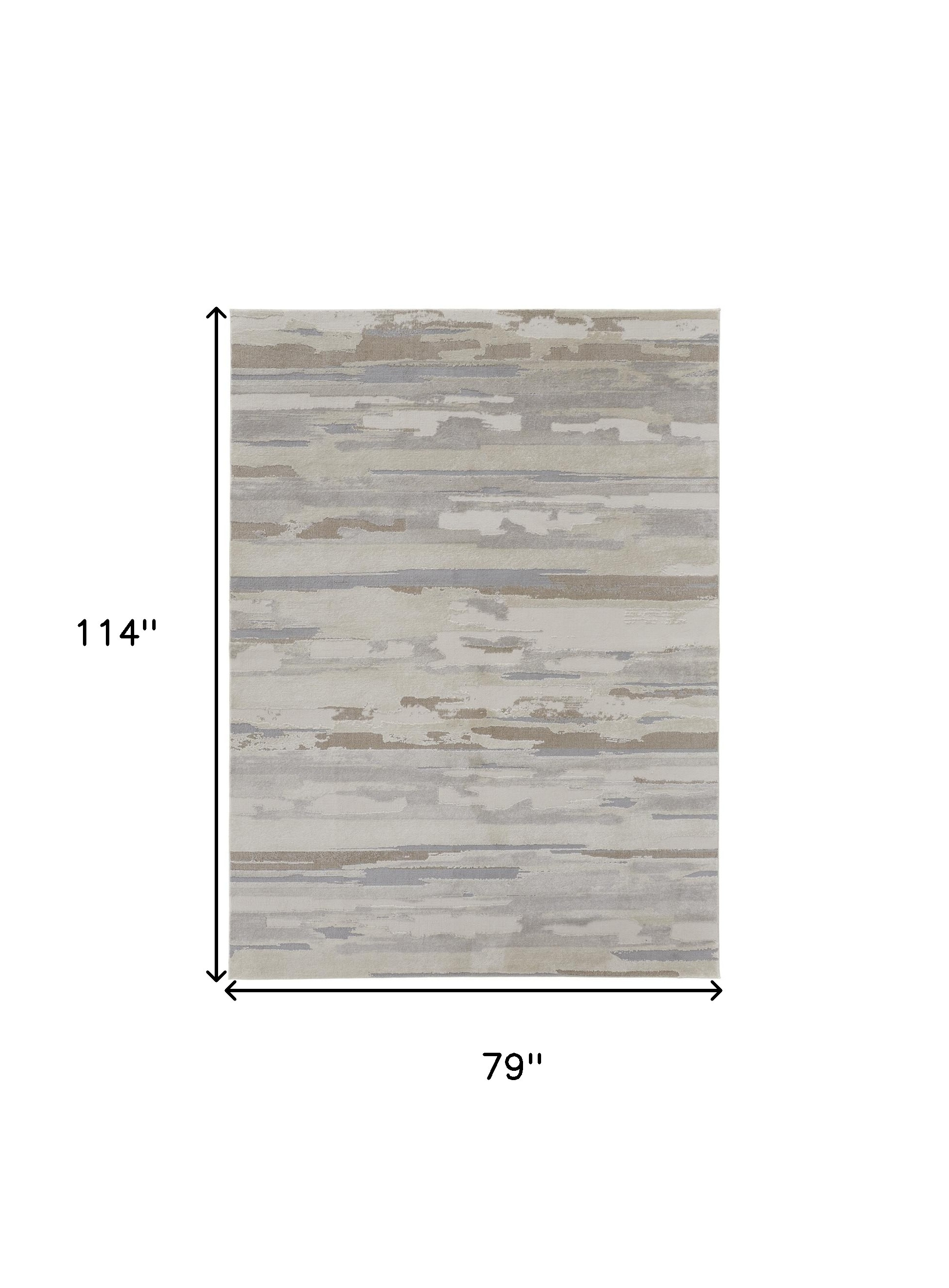 7" X 10" Ivory and Gray Abstract Power Loom Distressed Area Rug
