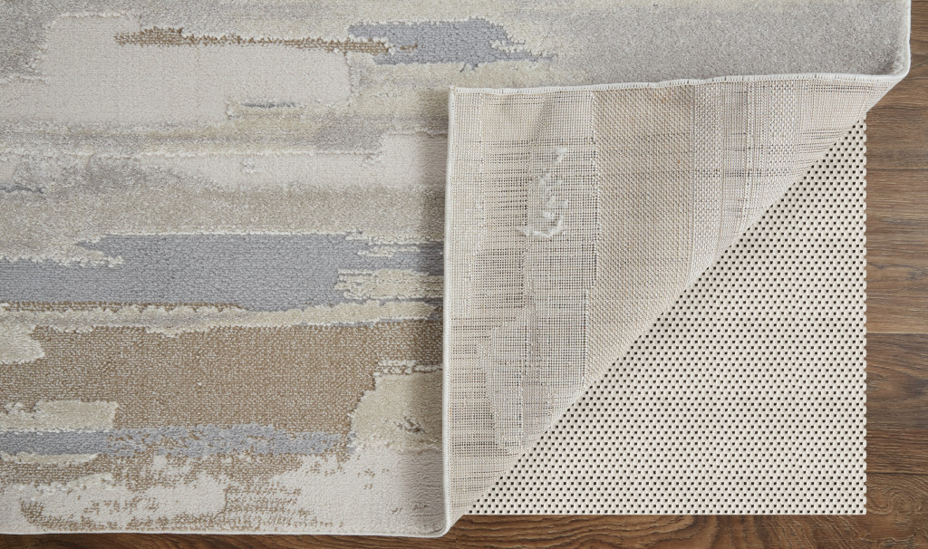 7" X 10" Ivory and Gray Abstract Power Loom Distressed Area Rug
