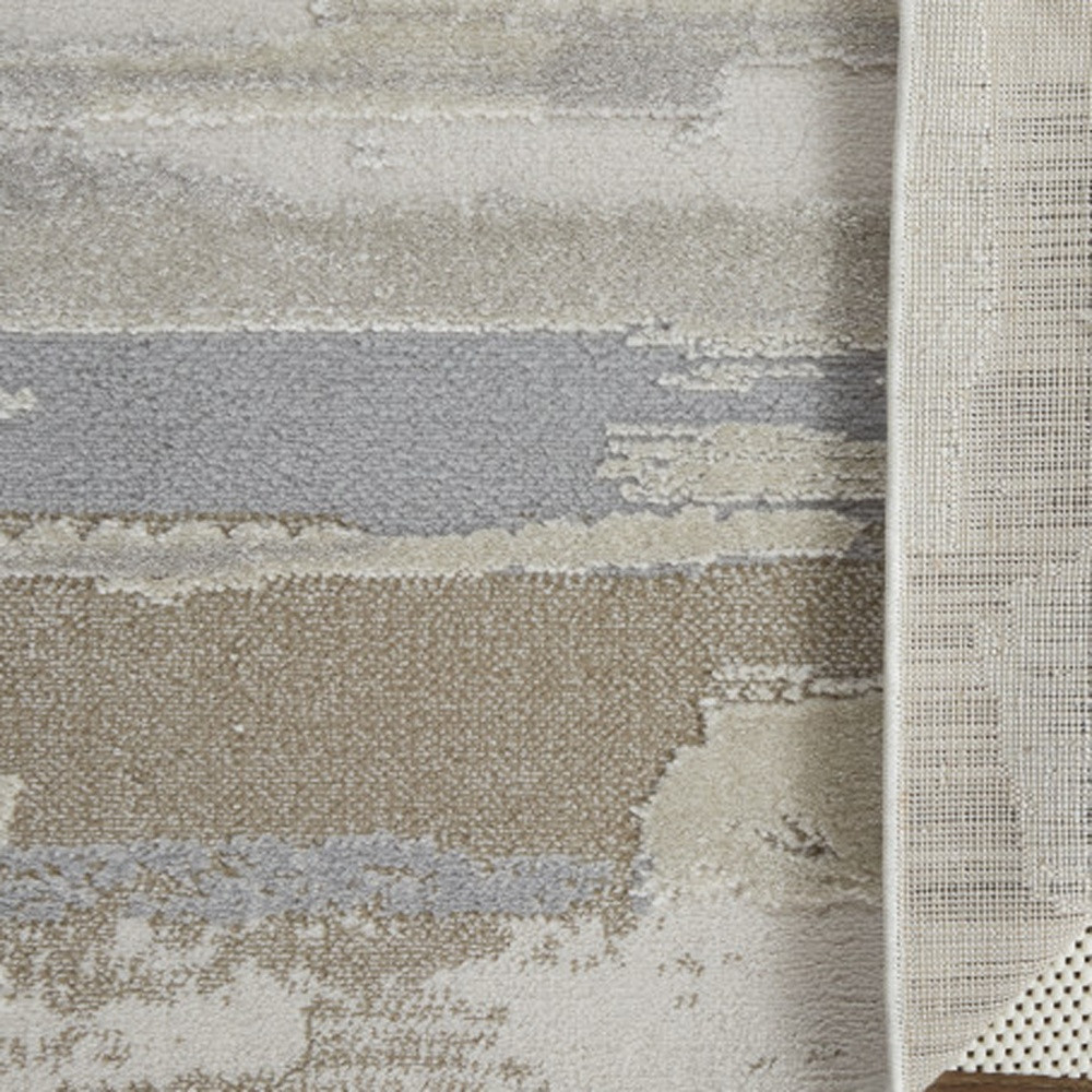 9" X 12" Brown and Ivory Abstract Power Loom Distressed Area Rug