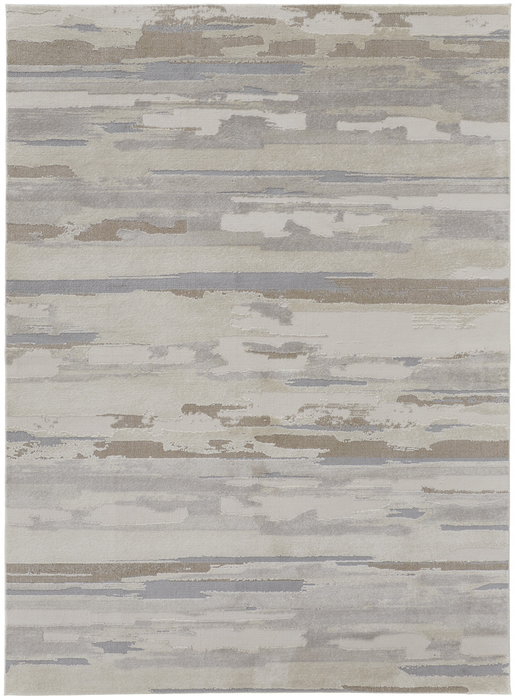 9" X 12" Brown and Ivory Abstract Power Loom Distressed Area Rug