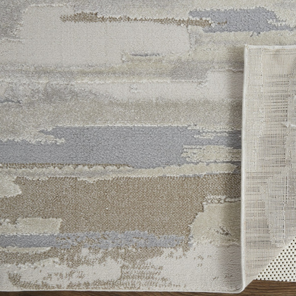 9" X 12" Brown and Ivory Abstract Power Loom Distressed Area Rug