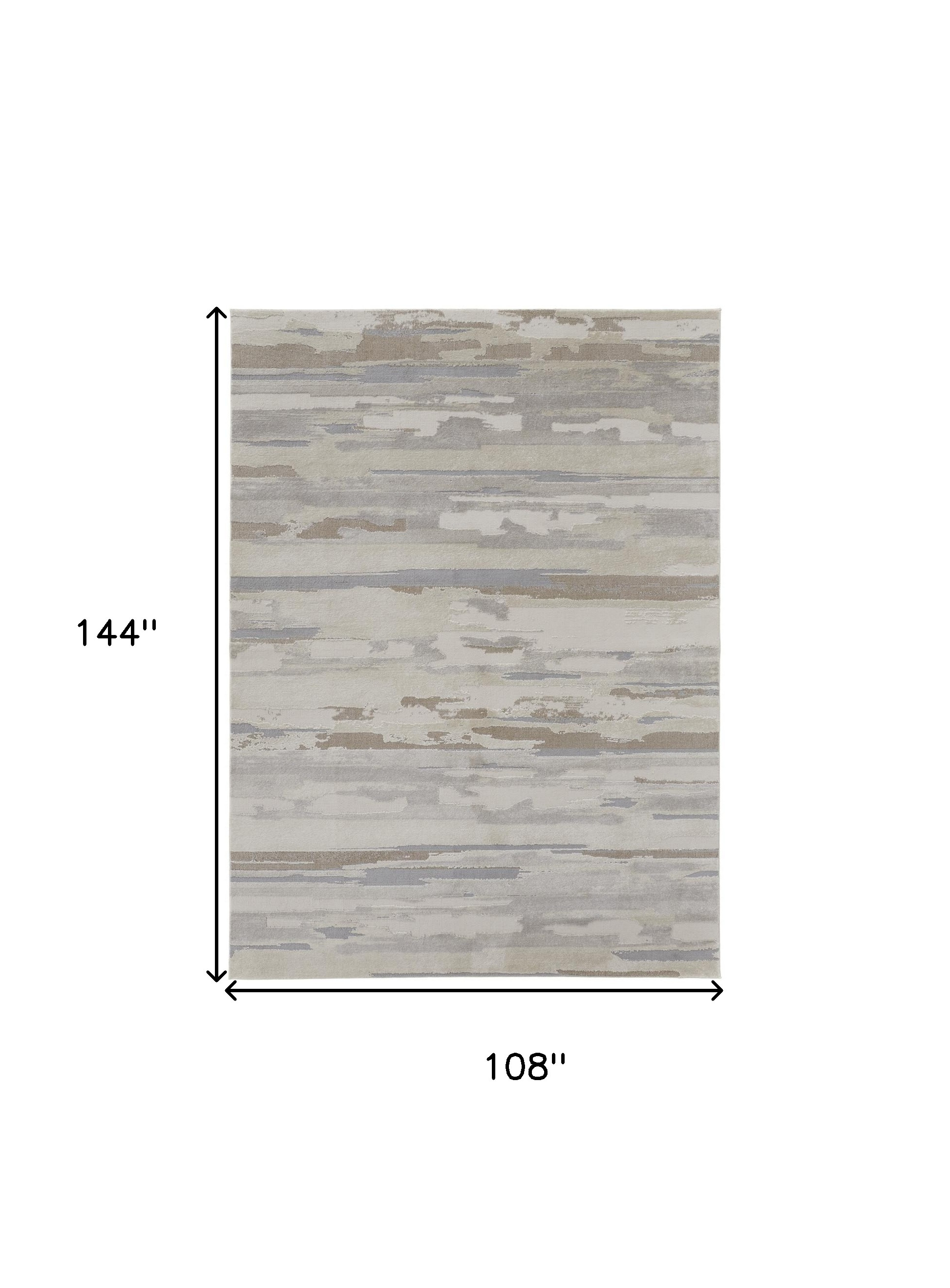 9" X 12" Brown and Ivory Abstract Power Loom Distressed Area Rug
