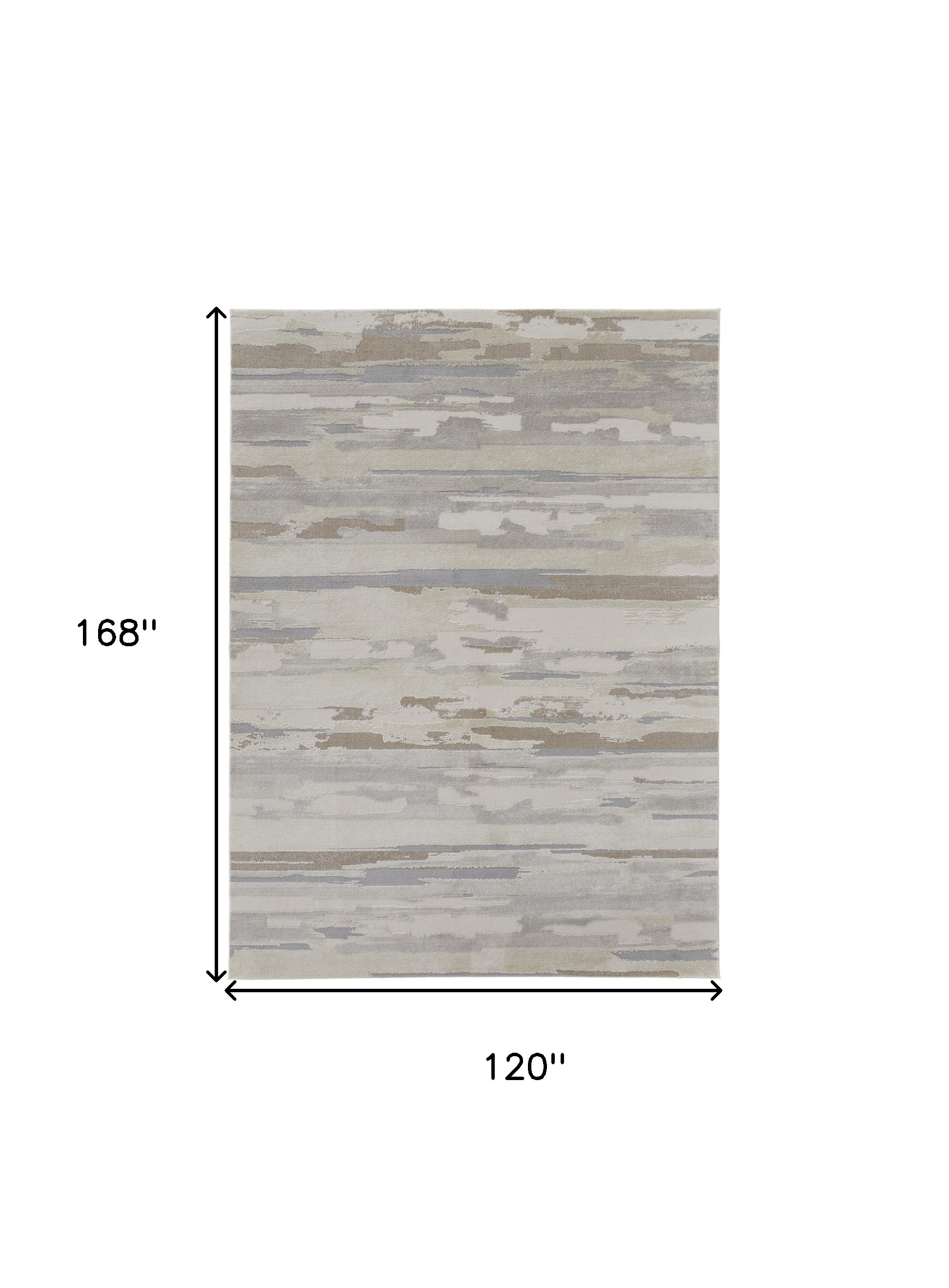 10" X 14" Brown and Ivory Abstract Power Loom Distressed Area Rug